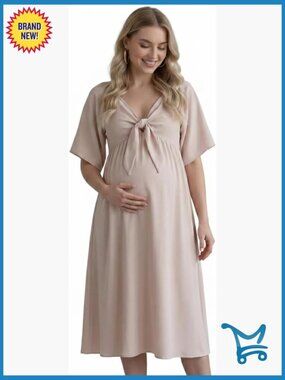 Flutter Sleeve V-Neck Flowy Maternity Maxi Dress with Bow